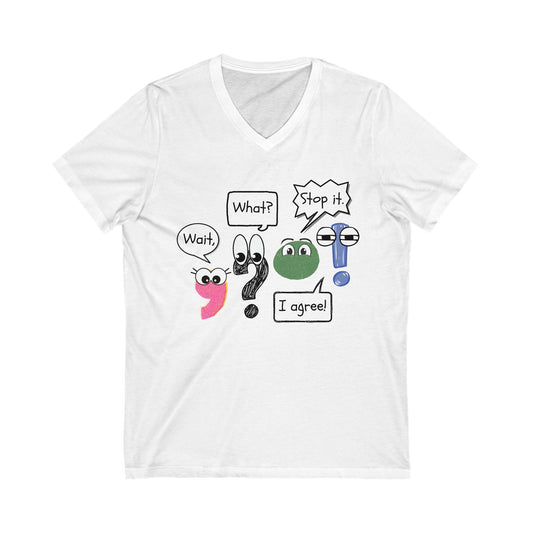 Punctuations (white, grey, red) - Unisex Jersey Short Sleeve V-Neck Tee