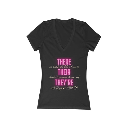 there, their, they're (black, grey, navy) - Women's Jersey Short Sleeve Deep V-Neck Tee