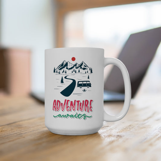 Adventure Awaits (blue/pink) - Ceramic Mug 15oz