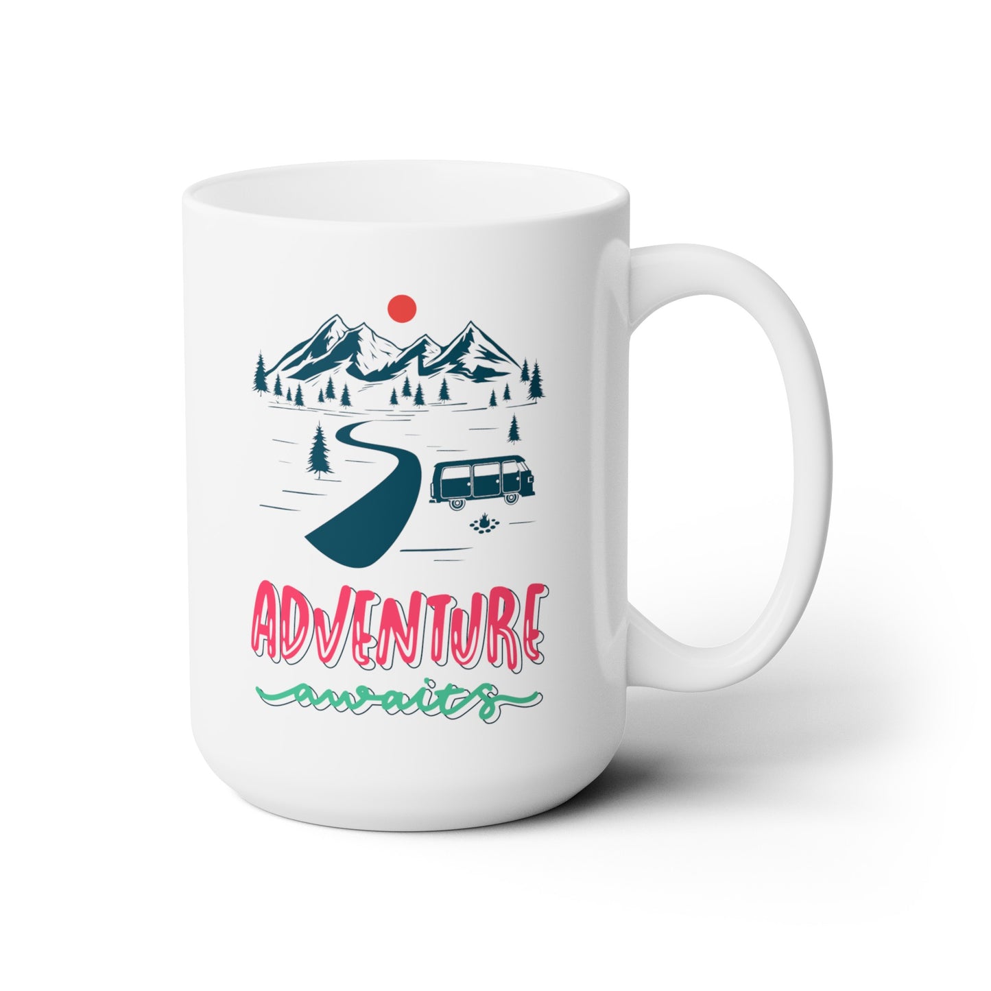 Adventure Awaits (blue/pink) - Ceramic Mug 15oz