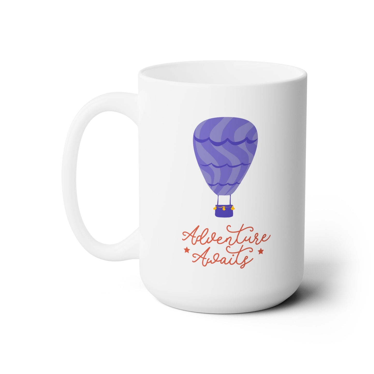 Adventure Awaits (purple hot air balloon) - Ceramic Mug 15oz