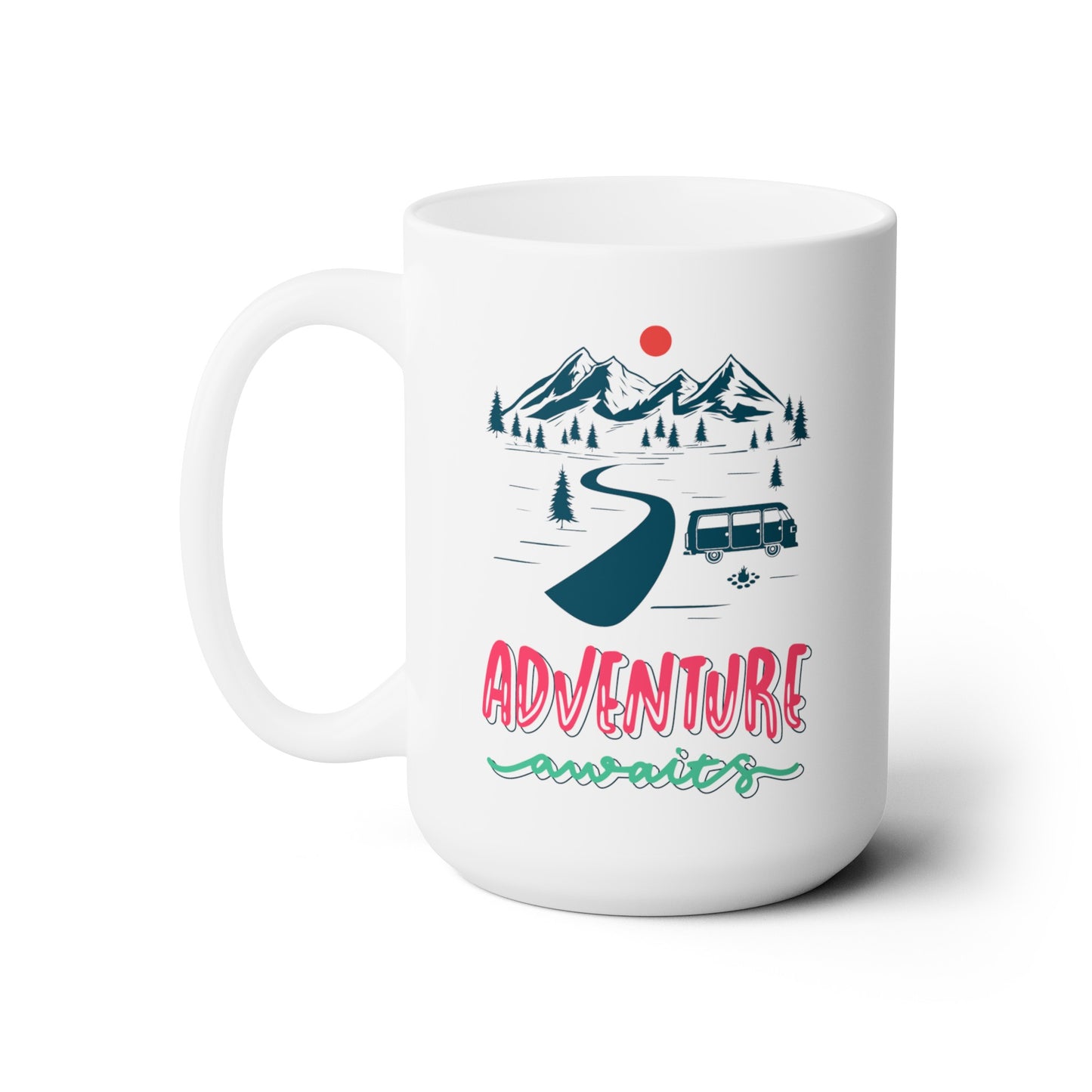 Adventure Awaits (blue/pink) - Ceramic Mug 15oz